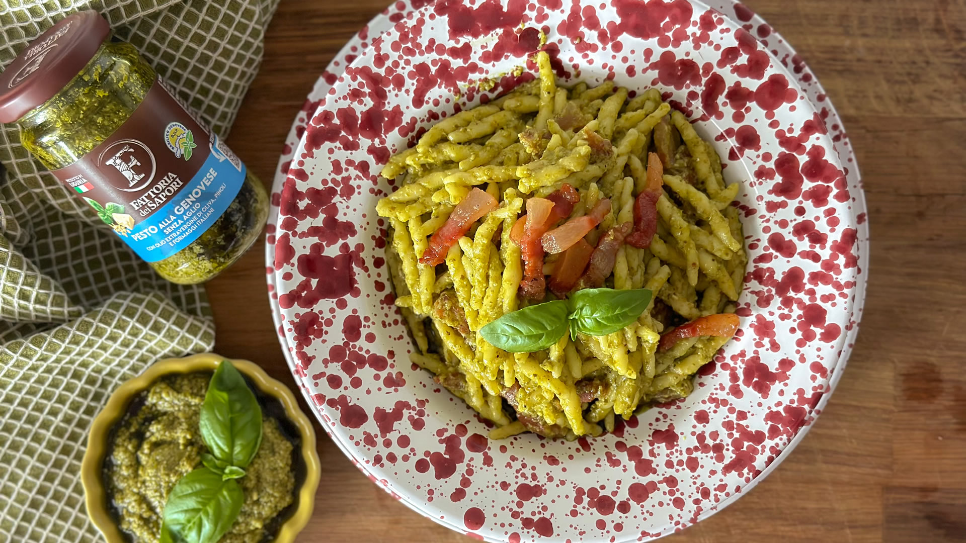 Trofie guanciale e pesto alla genovese senza aglio