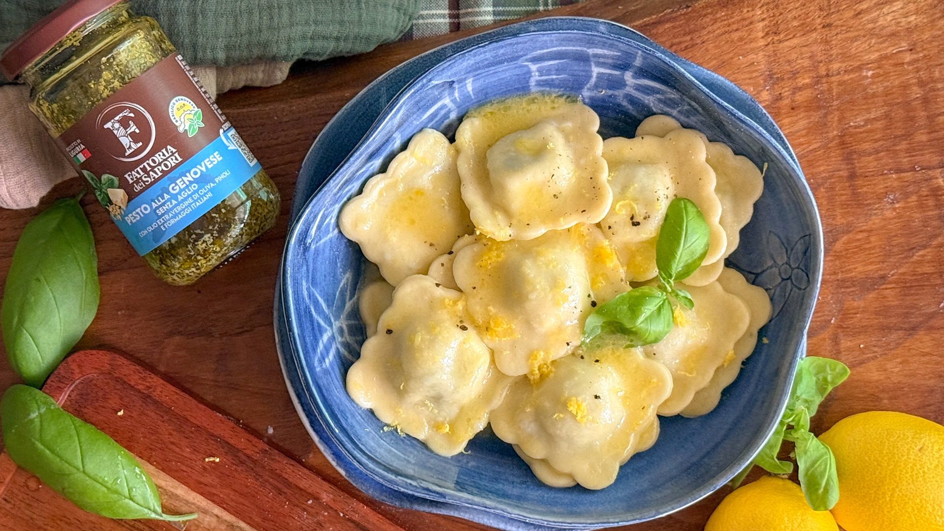 Ravioli pesto alla genovese senza aglio e limone